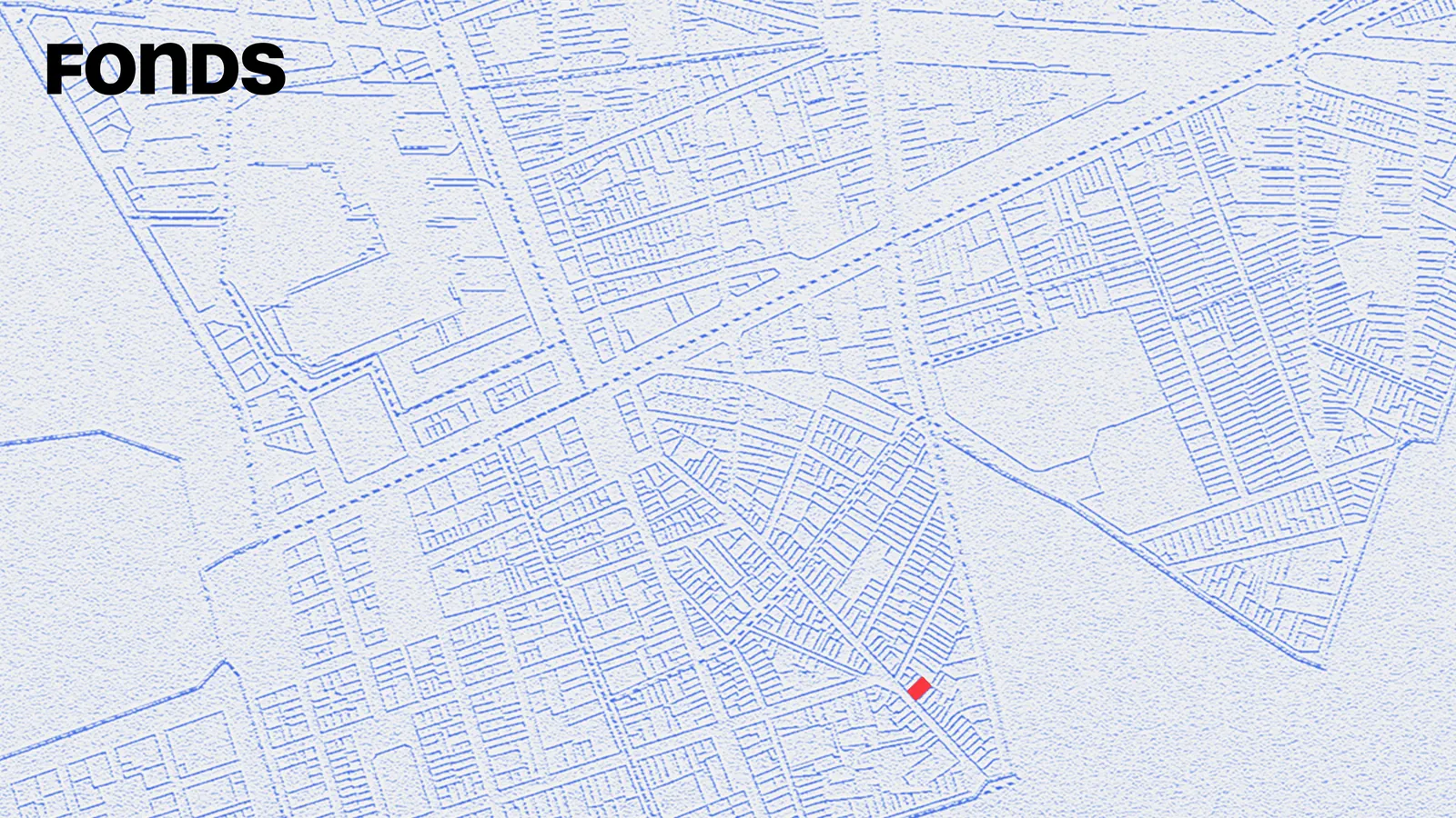 Page de la charte : le cadastre bleu, avec le petit carré rouge du lieu de l’effondrement